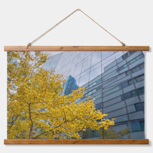 Autumn Tree and Glass Building Hanging Tapestry