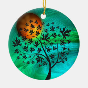 Autumn Tree and Harvest Moon Ceramic Ornament