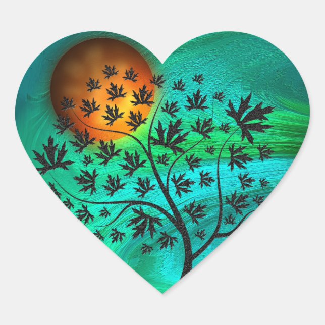 Autumn Tree and Harvest Moon Heart Sticker (Front)