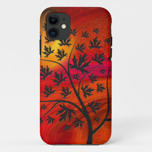 Autumn Tree and Moon Abstract Art iPhone 11 Case