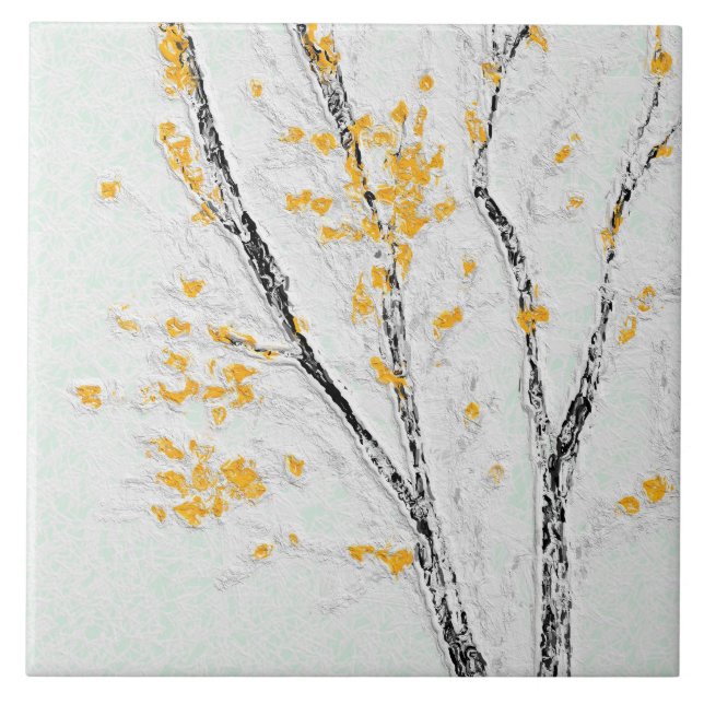 Autumn Tree Branches with Yellow Fall Leaves Ceramic Tile (Front)