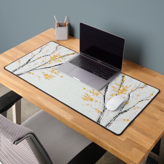 Autumn Tree Branches with Yellow Fall Leaves Desk Mat (Office 2)