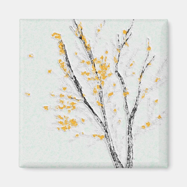Autumn Tree Branches with Yellow Fall Leaves Magnet (Front)