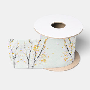 Autumn Tree Branches with Yellow Fall Leaves Satin Ribbon