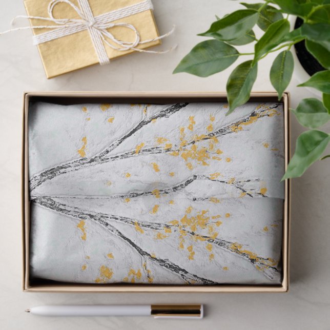 Autumn Tree Branches with Yellow Fall Leaves Tissue Paper (Gift)