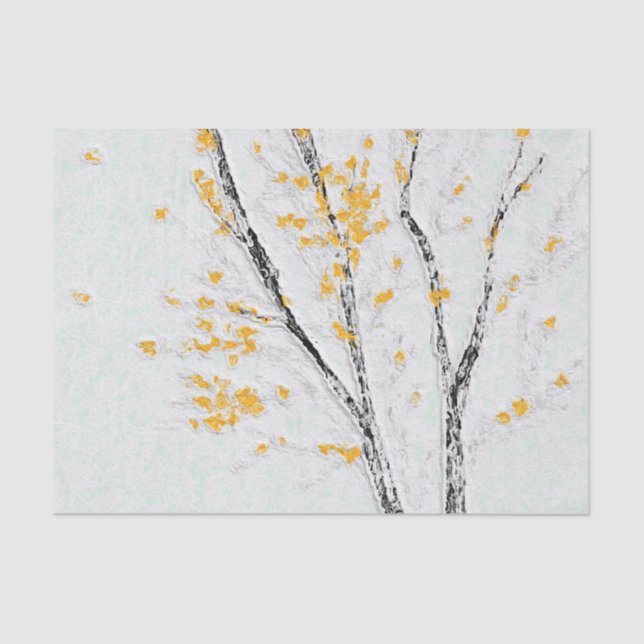 Autumn Tree Branches with Yellow Fall Leaves Tissue Paper (Front)
