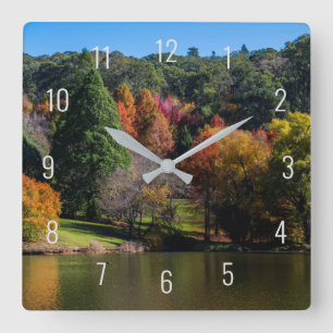Autumn Tree Colours Lake Reflections Landscape Square Wall Clock