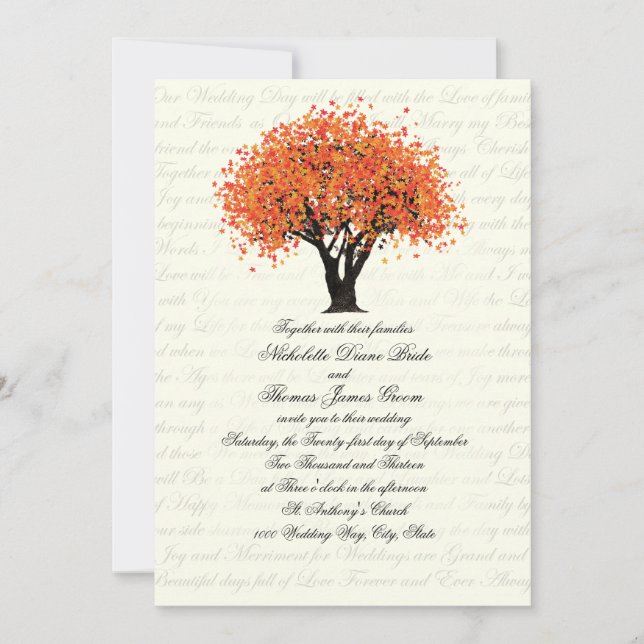 Autumn Tree Dancing Blooms Wedding Invitation (Front)