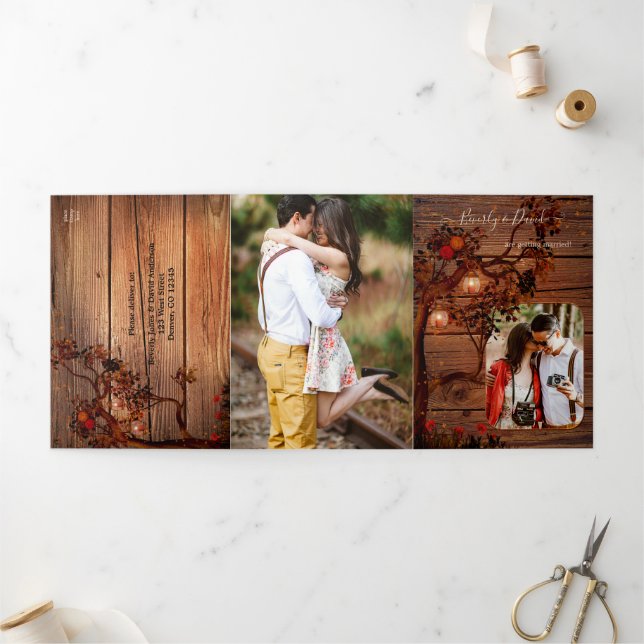 Autumn Tree Lanterns Wedding Tri-fold Invitation (Outside)