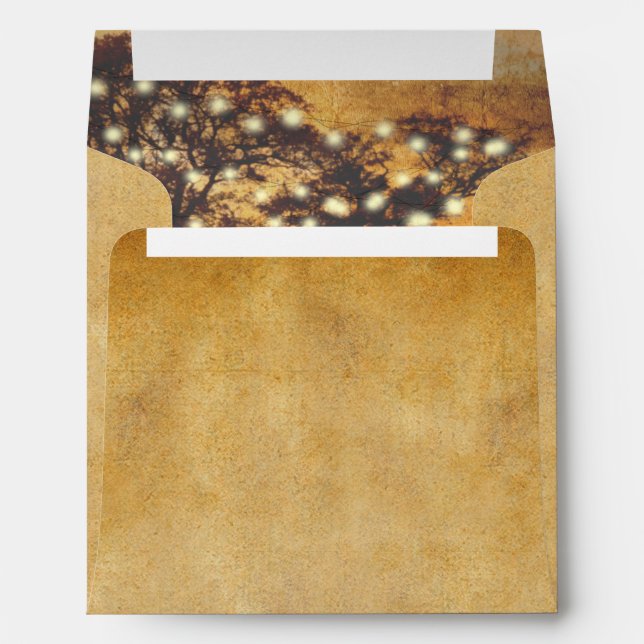 Autumn Tree & Lights Faux Parchment Square Wedding Envelope (Back (Bottom))