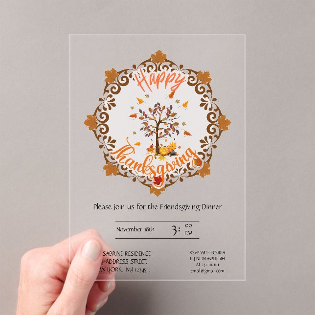 Autumn Tree Mandala Fall Foliage & Thanksgiving Acrylic Invitations (Insitu (Handheld))