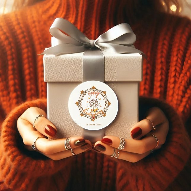 Autumn Tree Mandala Fall Foliage & Thanksgiving Classic Round Sticker (Creator Uploaded)