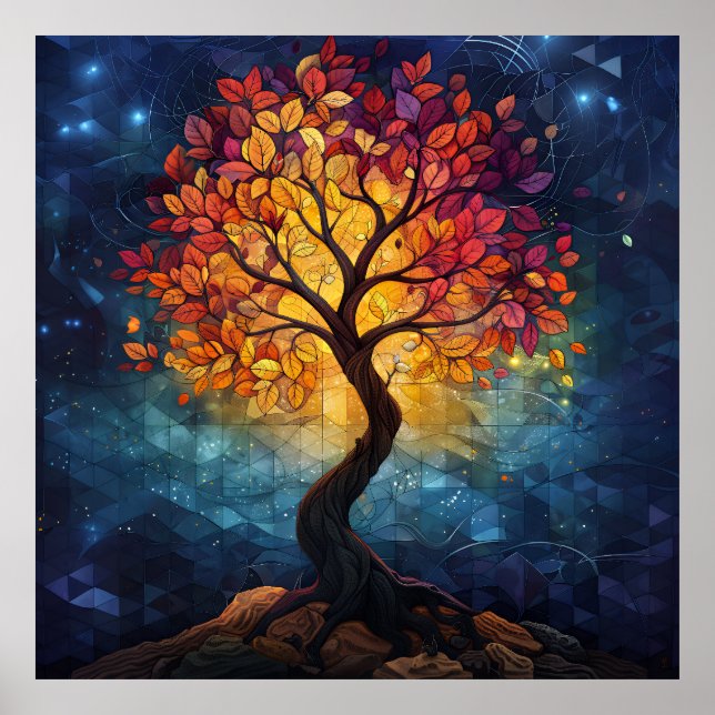 Autumn Tree Mosaic Geometric Radiance Poster (Front)