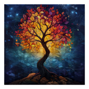 Autumn Tree Mosaic Geometric Radiance Poster