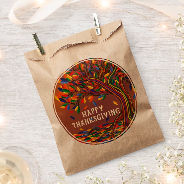 Autumn Tree Personalised Happy Thanksgiving Party Favour Bag (Clipped)