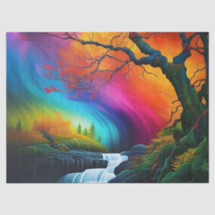 Autumn tree, Rainbow skies waterfalls Tissue Paper