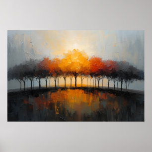 Autumn Tree Reflections Moody Sunset Art Poster