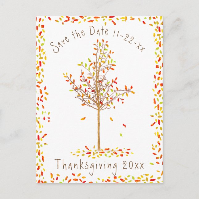Autumn Tree Thanksgiving Save the Date Invitation Postcard (Front)