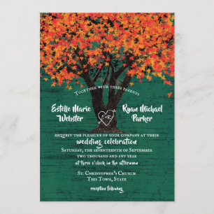 Autumn Tree with Carved Heart Rustic Wedding Invitation