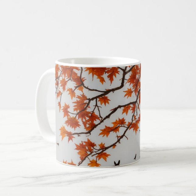 Autumn Tree with Leaves and Birds Coffee Mug (Front Left)