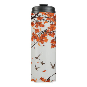 Autumn Tree with Leaves and Birds. Thermal Tumbler