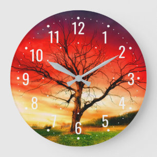 Autumn Tree With Sunset - Unique Outdoor Analogue Large Clock