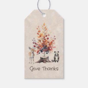 Autumn Tree Woodland Creatures Give Thanks Gift Tags