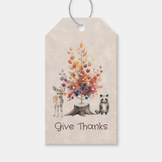 Autumn Tree Woodland Creatures Give Thanks Gift Tags
