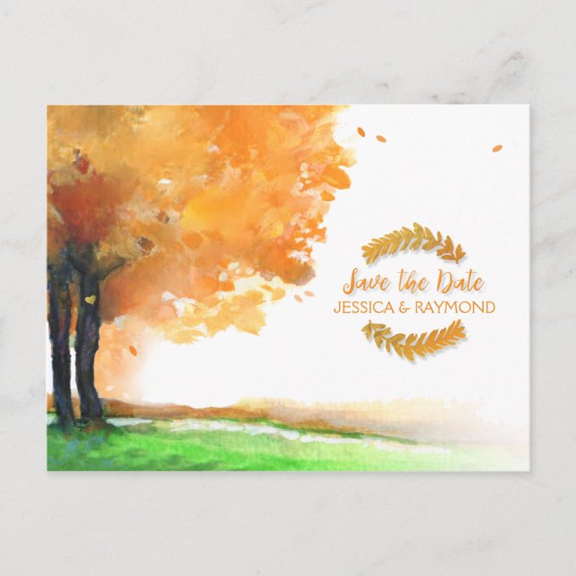 Autumn Trees Fall Save the Date Matching PostCard (Front)