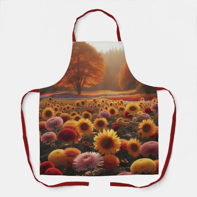 Autumn trees/field with mums apron (Front)