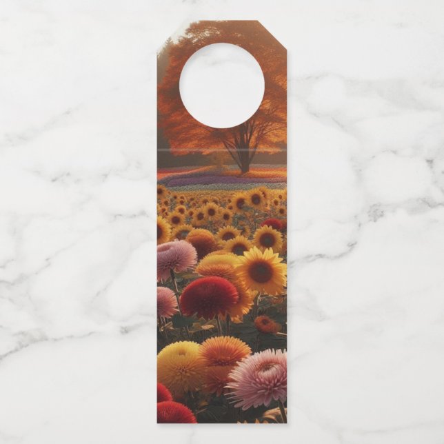 Autumn trees/field with mums bottle tag (Front)