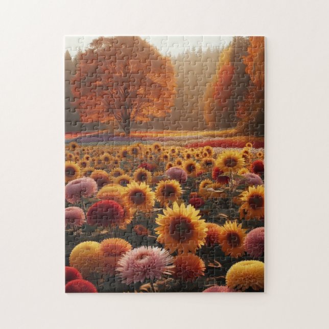 Autumn trees/field with mums jigsaw puzzle (Vertical)