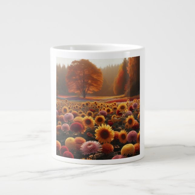Autumn trees/field with mums large coffee mug (Front)