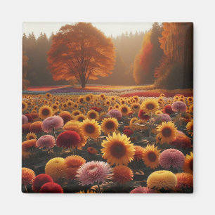Autumn trees/field with mums magnet