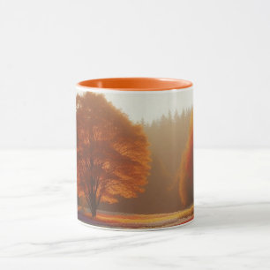 Autumn trees/field with mums mug