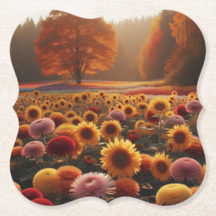 Autumn trees/field with mums paper coaster