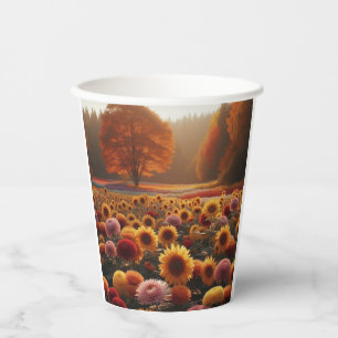 Autumn trees/field with mums paper cups