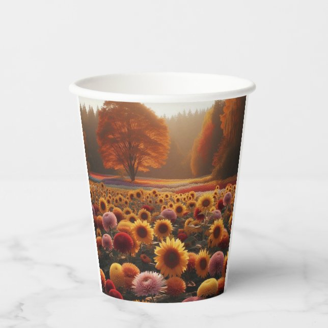 Autumn trees/field with mums paper cups (Front)