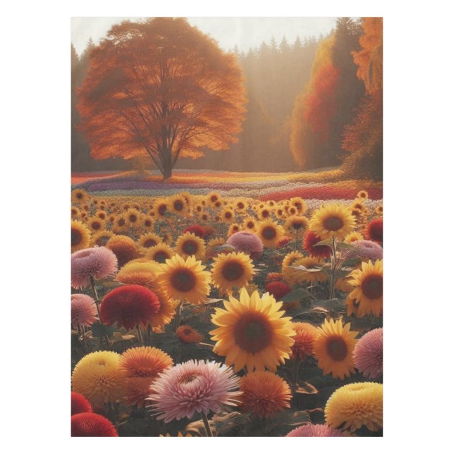 Autumn trees/field with mums tablecloth (Front)