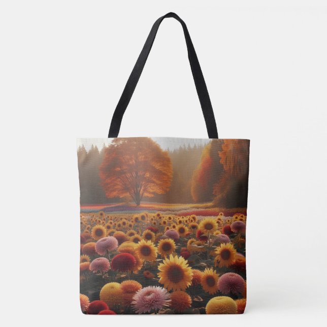 Autumn trees/field with mums tote bag (Front)