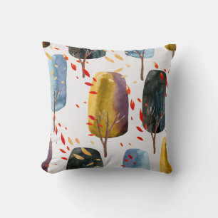 Autumn Trees: Hand Painted Watercolor Seamless Cushion