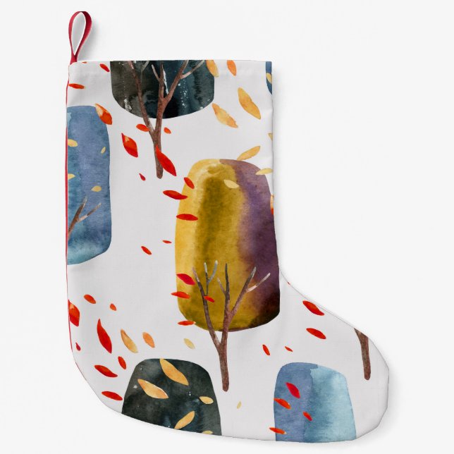 Autumn Trees: Hand Painted Watercolor Seamless Small Christmas Stocking (Front)