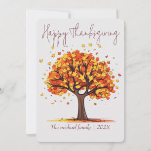 autumn trees happy thanksgiving Family & Friend Holiday Card