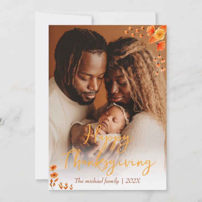  autumn trees happy thanksgiving | Family photo Holiday Card (Front)