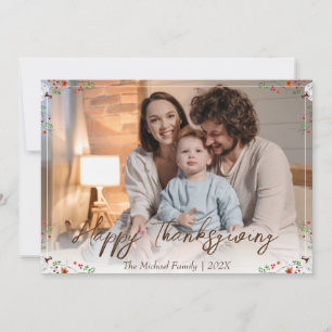 autumn trees happy thanksgiving Family photo Holiday Card