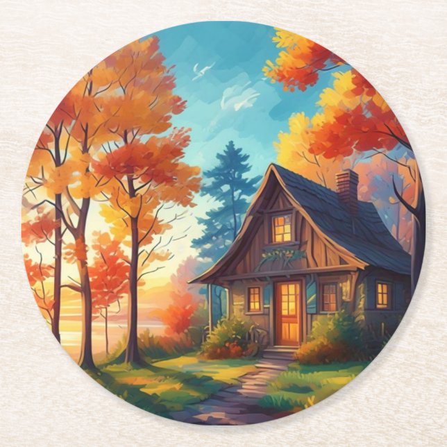 Autumn Trees in the Forest-33657 Round Paper Coaster (Front)