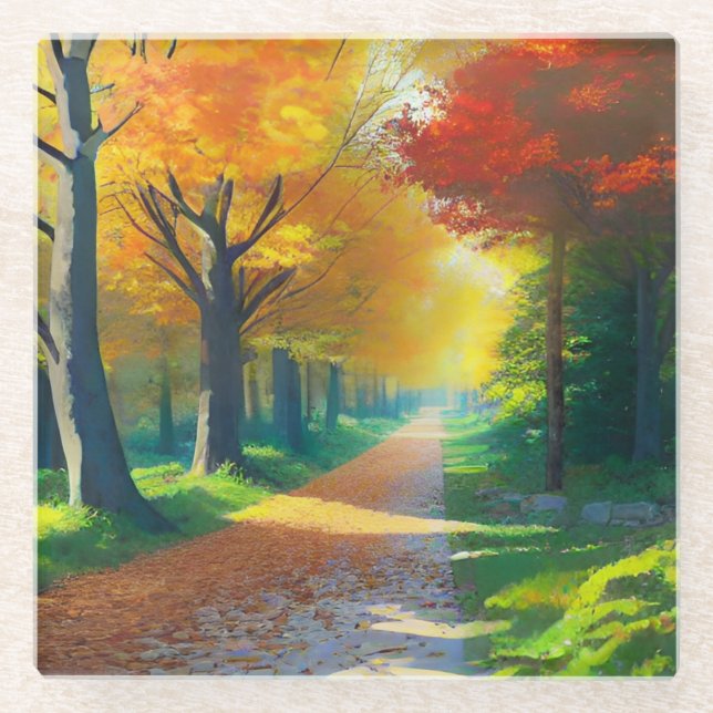 Autumn Trees in the Forest- Glass Coaster (Front)
