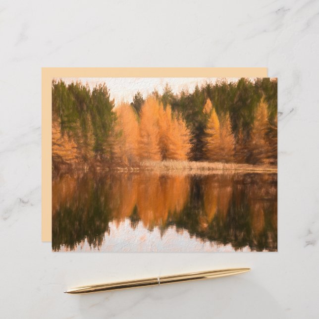 Autumn Trees Lake Orange Fall Themed Sketch Art (Front/Back In Situ)