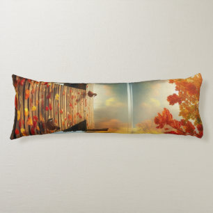Autumn trees & lake with ducks body cushion