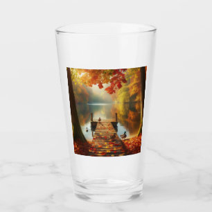 Autumn trees & lake with ducks glass